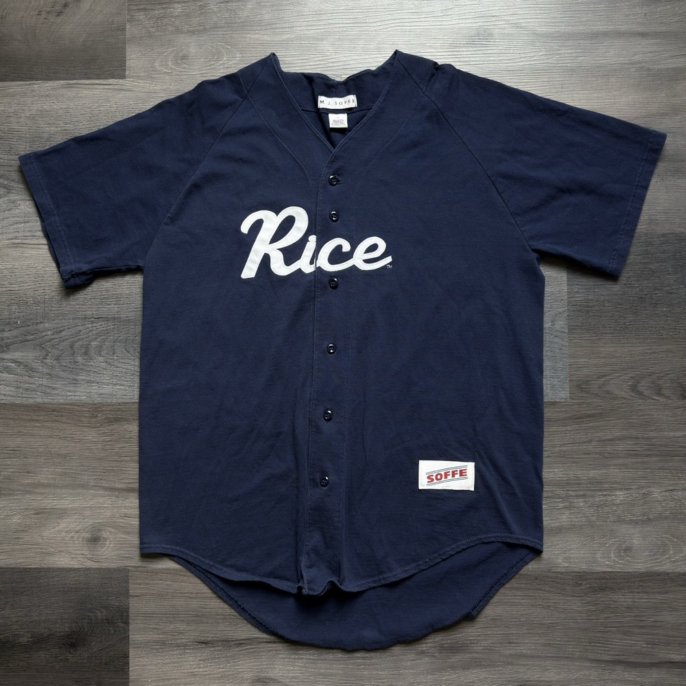Vintage Soffe Rice Owls Baseball Jersey Shirt Size Large Navy Blue University